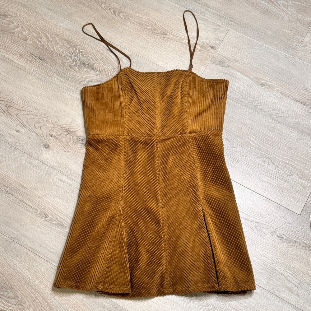 NWT Urban Outfitters Kensie Corduroy Lace Up Mini Dress Brown‎ A Line Medium M